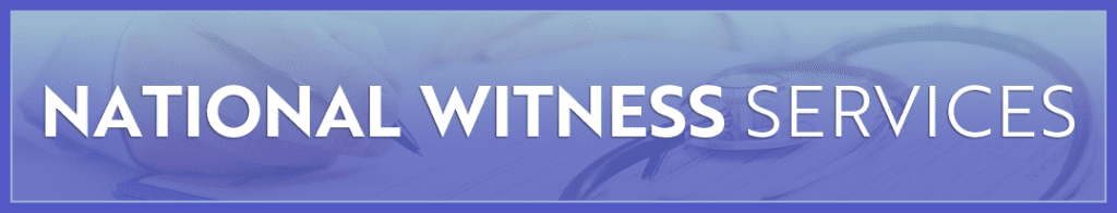 a banner with text national witness services